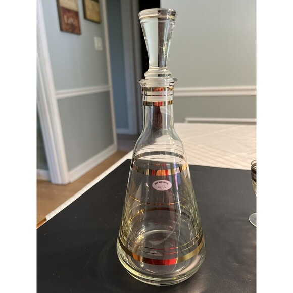 NOS Vtg Hand Made Crystal USSR 7pc Decanter Cordial Glasses 24k Gold Accent IOB - Picture 4 of 12